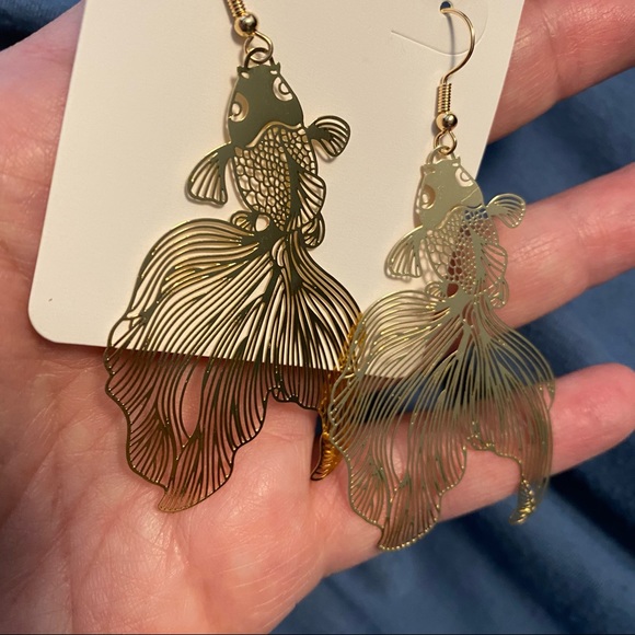 Koi Fish Shaped Goldtone Earrings - Picture 5 of 6